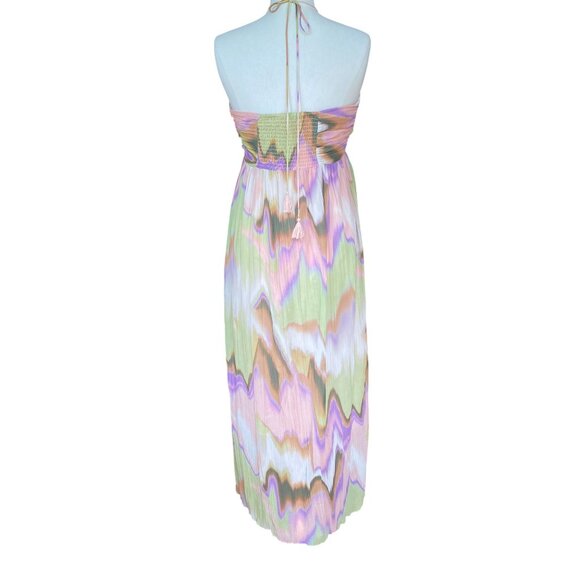 Steve Madden Nolita Halter Maxi Dress Sz L Tie Dye Watercolor Sheer Resortwear - Picture 8 of 16